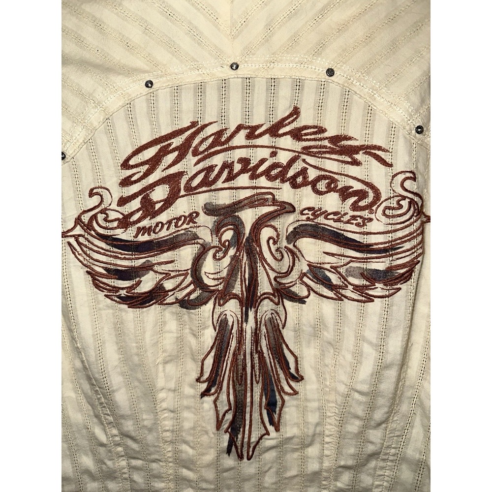 Harley Davidson womens Beige Pearl Snap Western Shirt Blouse Size Medium